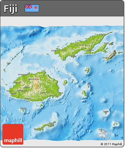 Physical 3D Map of Fiji, semi-desaturated, land only