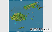 Satellite 3D Map of Fiji, darken, desaturated, land only