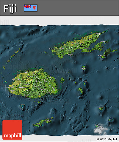 Satellite 3D Map of Fiji, darken