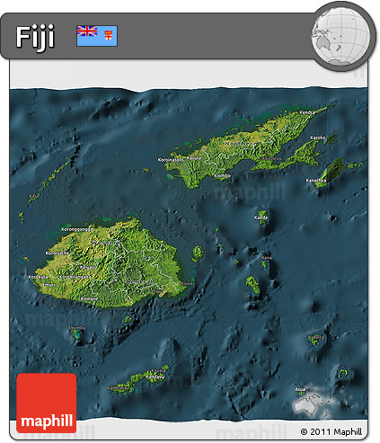 Satellite 3D Map of Fiji, darken