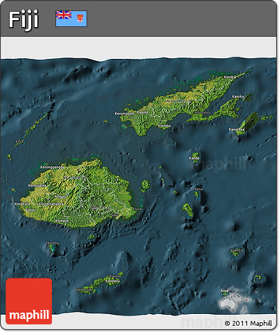 Satellite 3D Map of Fiji, darken