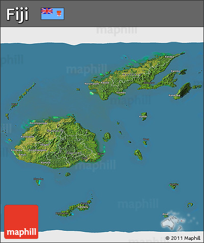 Satellite 3D Map of Fiji, darken, land only