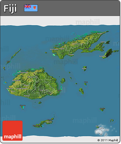 Satellite 3D Map of Fiji, darken, land only