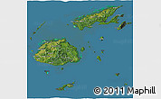 Satellite 3D Map of Fiji, darken, semi-desaturated, land only