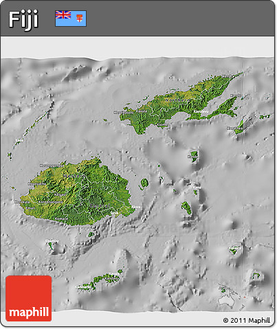 Satellite 3D Map of Fiji, lighten, desaturated