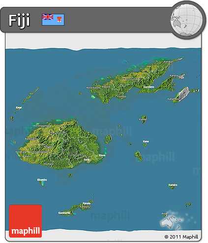 Satellite 3D Map of Fiji, lighten, desaturated, land only