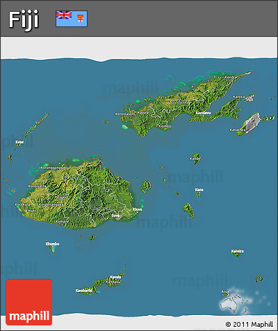 Satellite 3D Map of Fiji, lighten, desaturated, land only