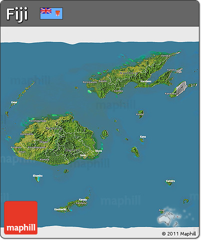 Satellite 3D Map of Fiji, lighten, desaturated, land only