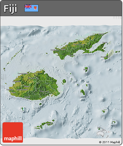Satellite 3D Map of Fiji, lighten