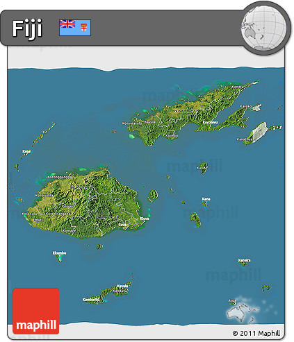 Satellite 3D Map of Fiji, lighten, land only