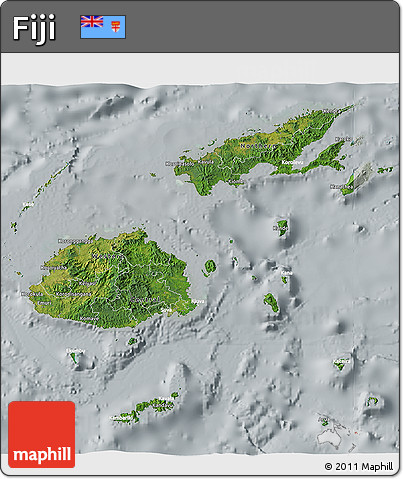 Satellite 3D Map of Fiji, lighten, semi-desaturated