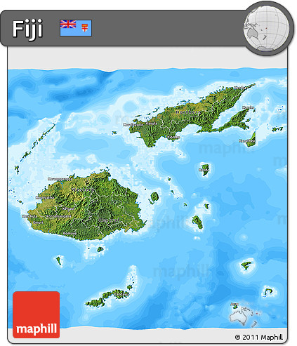 Satellite 3D Map of Fiji, single color outside, bathymetry sea