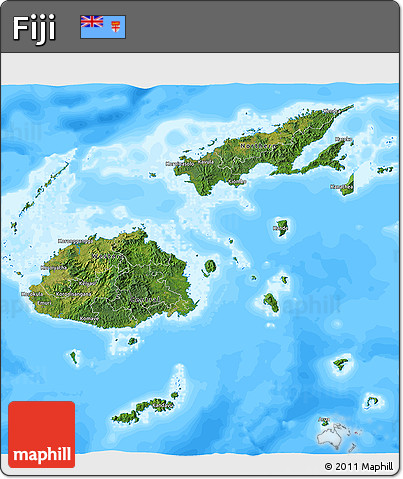 Satellite 3D Map of Fiji, single color outside, bathymetry sea
