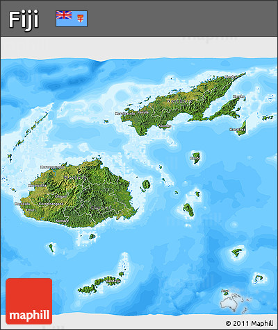 Satellite 3D Map of Fiji, single color outside, bathymetry sea
