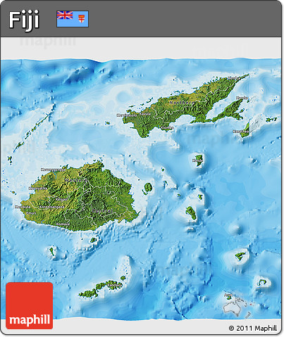 Satellite 3D Map of Fiji, single color outside, bathymetry sea, shaded relief sea