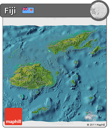 Satellite 3D Map of Fiji, single color outside