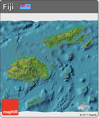 Satellite 3D Map of Fiji, single color outside