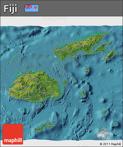 Satellite 3D Map of Fiji, single color outside