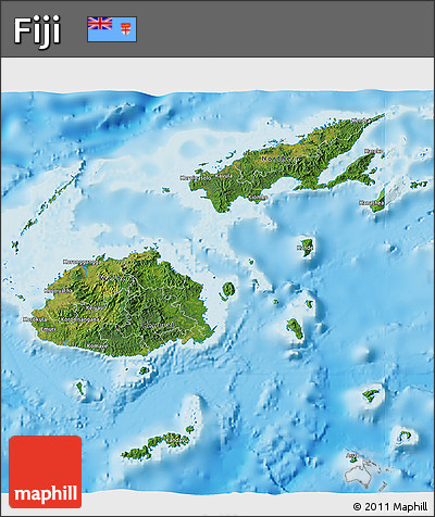 Satellite 3D Map of Fiji, single color outside, shaded relief sea