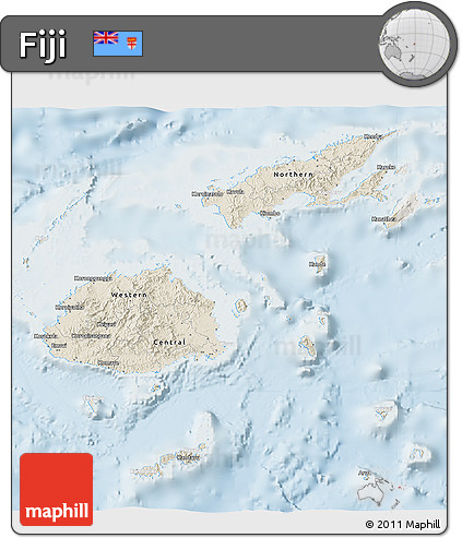Shaded Relief 3D Map of Fiji, lighten