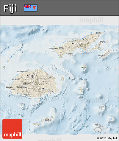 Shaded Relief 3D Map of Fiji, lighten