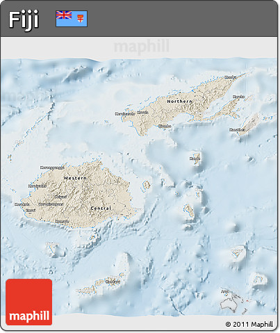 Shaded Relief 3D Map of Fiji, lighten