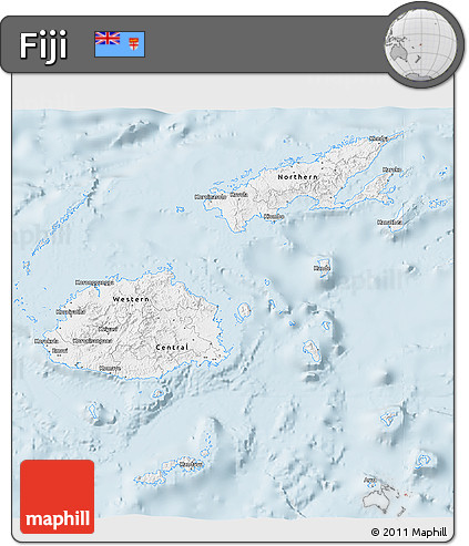 Silver Style 3D Map of Fiji, single color outside