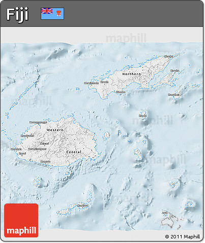 Silver Style 3D Map of Fiji, single color outside