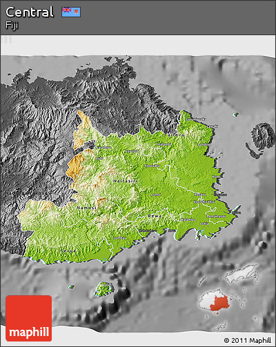 Physical 3D Map of Central, darken, desaturated