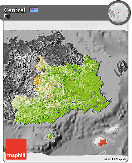 Physical 3D Map of Central, darken, desaturated
