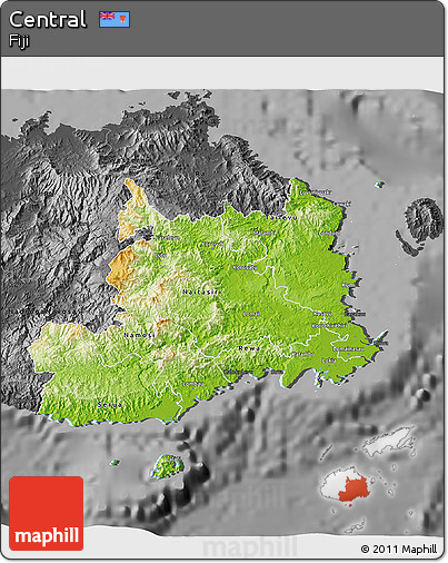 Physical 3D Map of Central, darken, desaturated