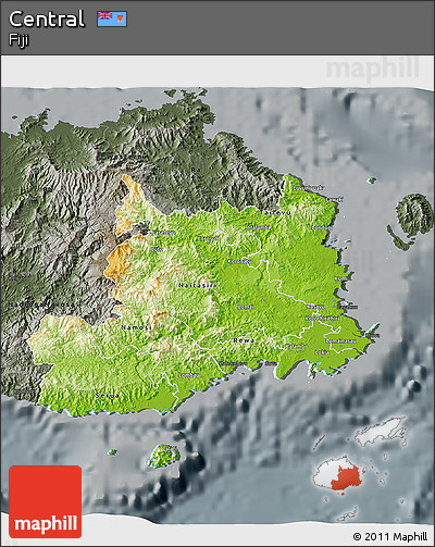 Physical 3D Map of Central, darken, semi-desaturated