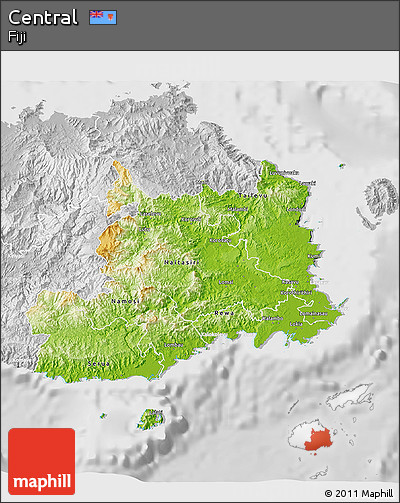 Physical 3D Map of Central, lighten, desaturated