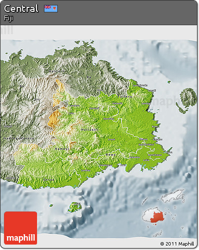 Physical 3D Map of Central, semi-desaturated