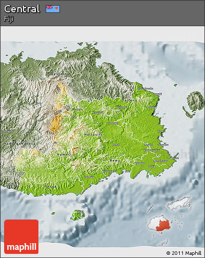 Physical 3D Map of Central, semi-desaturated