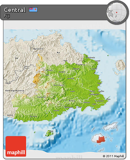 Physical 3D Map of Central, shaded relief outside