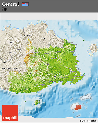 Physical 3D Map of Central, shaded relief outside