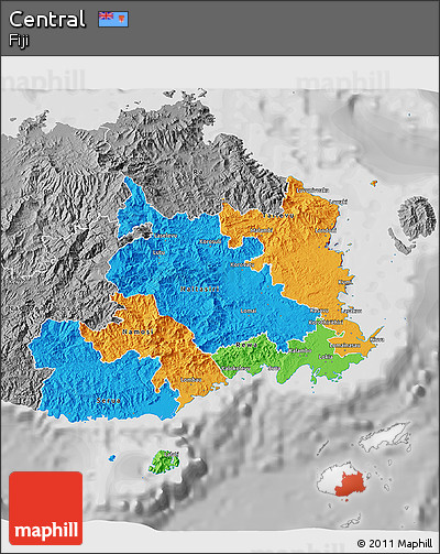 Political 3D Map of Central, desaturated