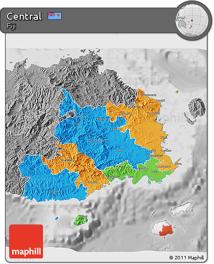 Political 3D Map of Central, desaturated