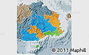 Political 3D Map of Central, semi-desaturated