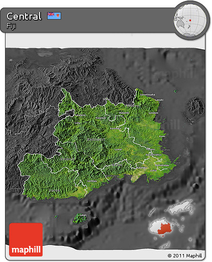 Satellite 3D Map of Central, darken, desaturated