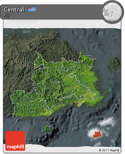 Satellite 3D Map of Central, darken, semi-desaturated