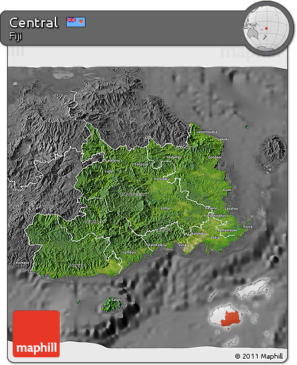 Satellite 3D Map of Central, desaturated