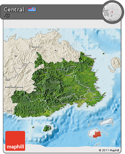 Satellite 3D Map of Central, shaded relief outside