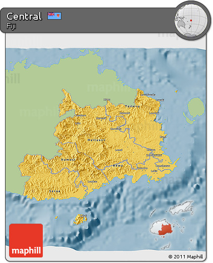 Savanna Style 3D Map of Central, single color outside