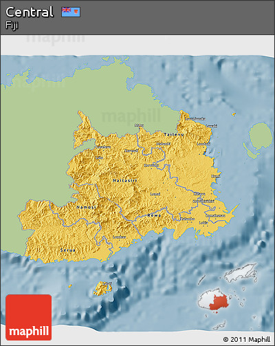 Savanna Style 3D Map of Central, single color outside