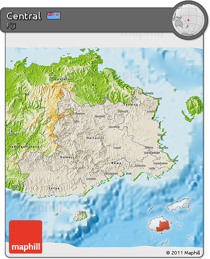 Shaded Relief 3D Map of Central, physical outside