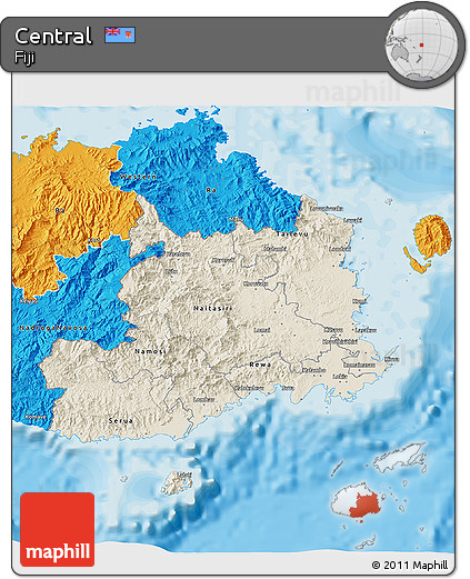 Shaded Relief 3D Map of Central, political outside