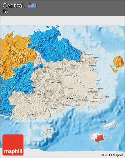 Shaded Relief 3D Map of Central, political outside