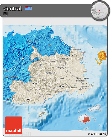 Shaded Relief 3D Map of Central, political shades outside
